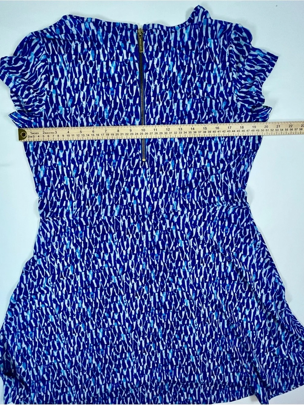Michael Kors Royal Blue Printed Scoop-Neck Short Sleeve Mini Dress L